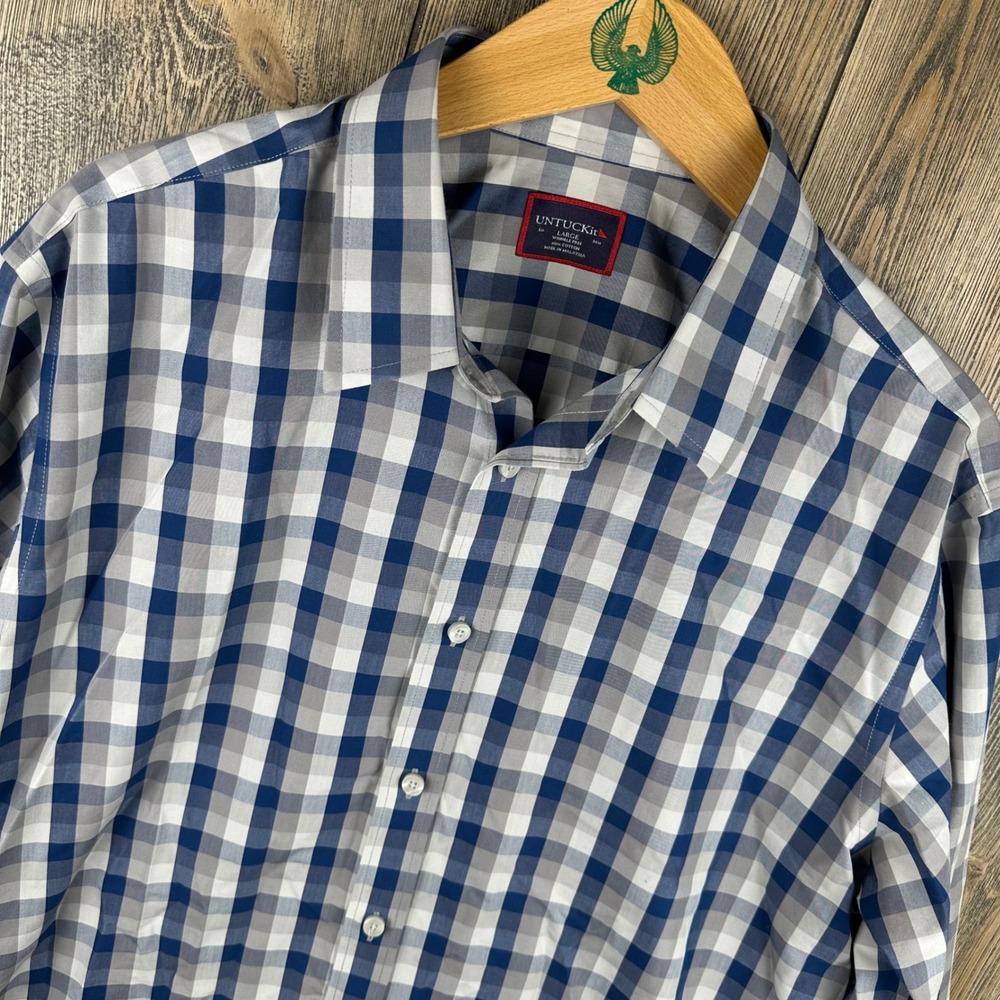 UNTUCKit Pomerol Wrinkle Free Button Down Shirt Mens Large Blue Grey